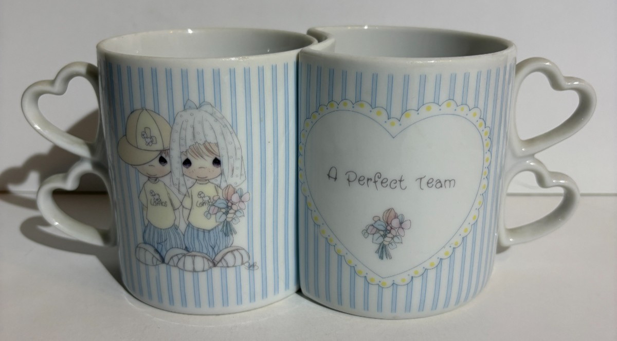 Vintage 1988 Precious Moments "A Perfect Team Nesting Coffee Mug Set