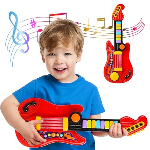 Kids Guitar-Piano 2-in-1 Musical Instrument, Toddler Guitar for 3-5 Year Red