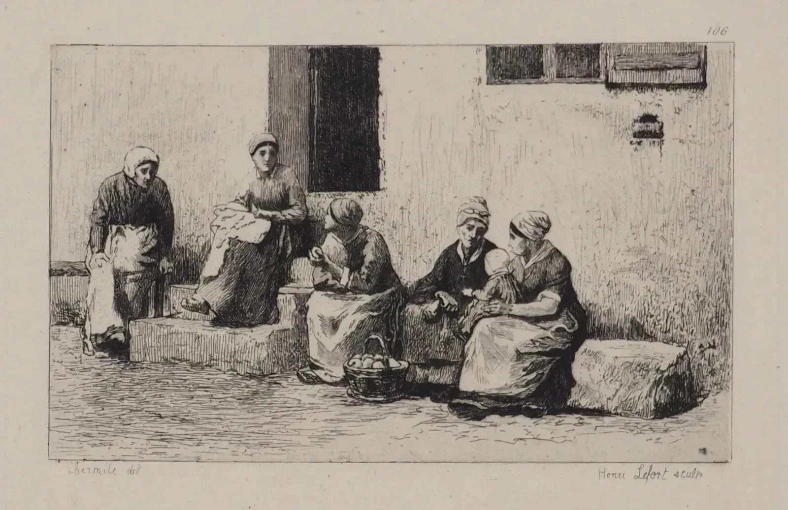 Leon Lhermitte: Women at Rest, Engraving Signed #Durand Ruel, 1873