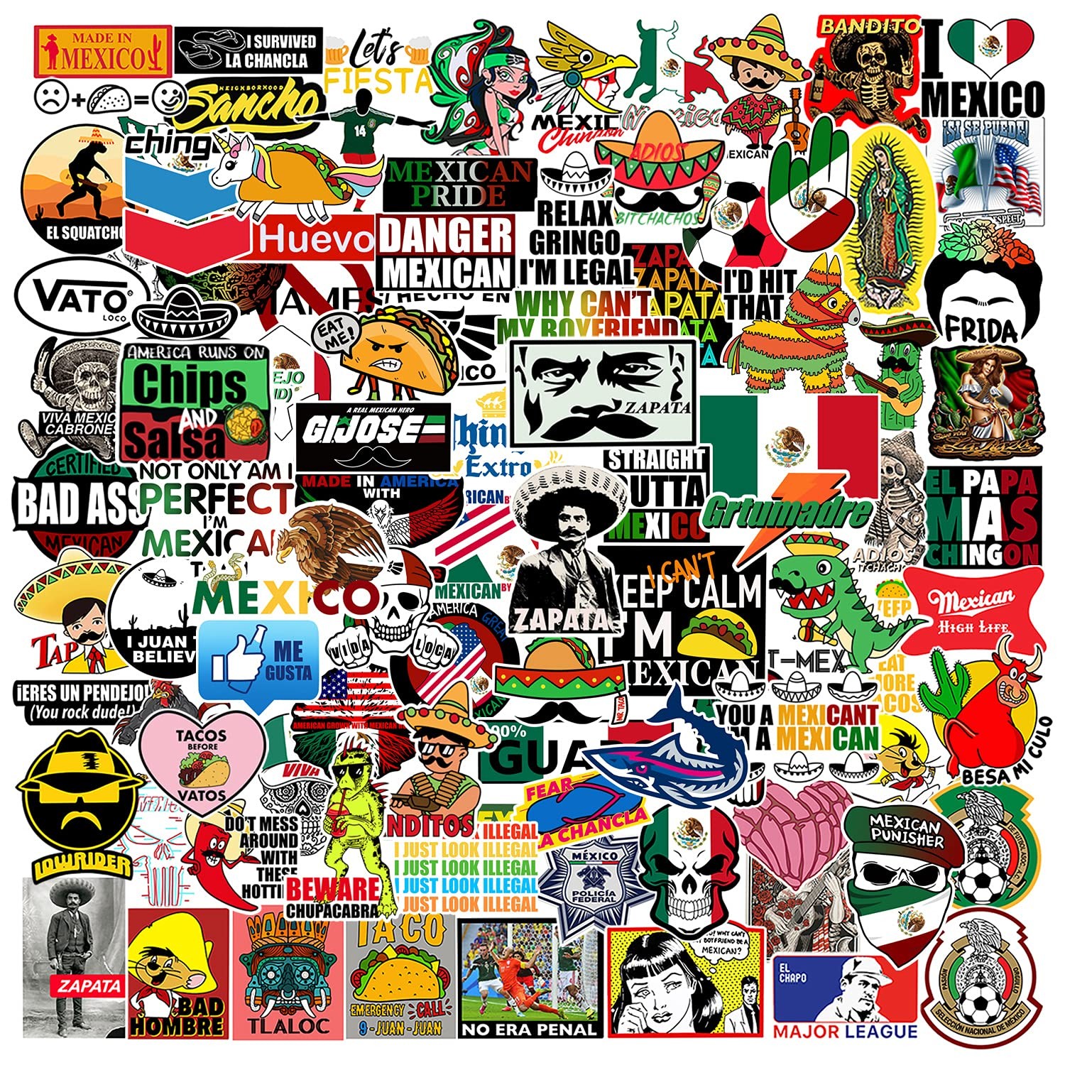 100pcs Mexican Hardhat Stickers, Funny Vinyl Mexico Tool Box Multicolor 