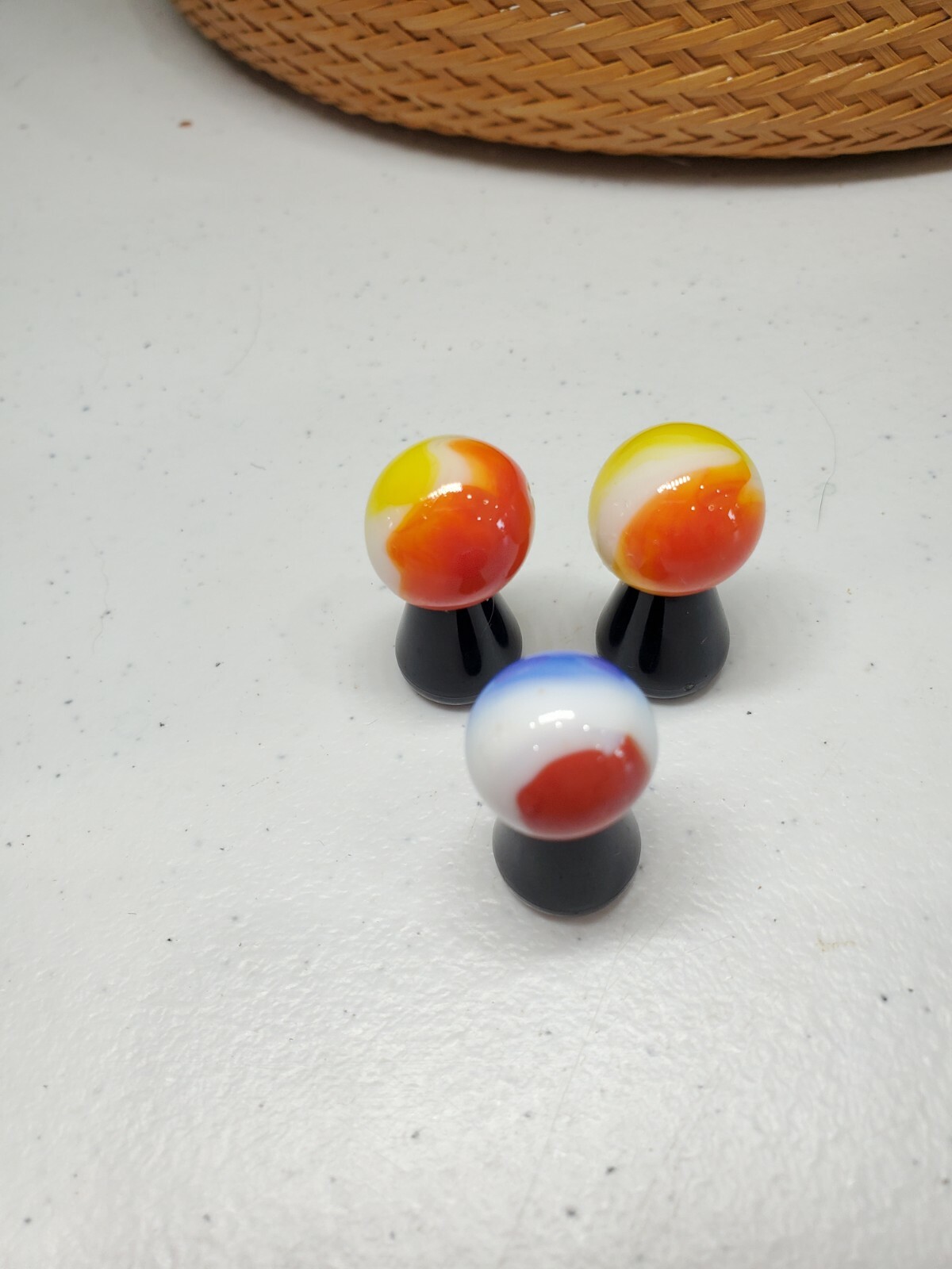 LOT of 3 AKRO AGATE Red/Yellow/ Orange Blue/red POPEYE CORKSCREW MARBLES 