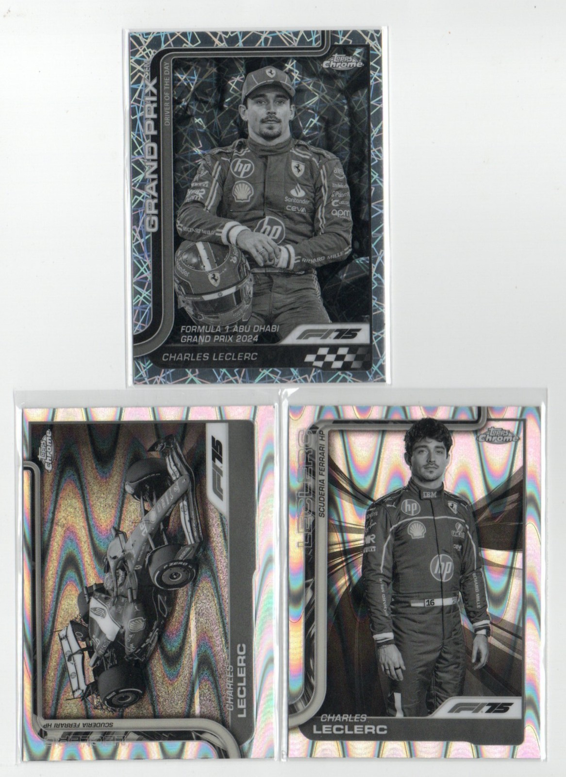 CHARLES LECLERC 2025 TOPPS CHROME F1 RACING REFRACTOR RAY LAZER B&W 3X LOT