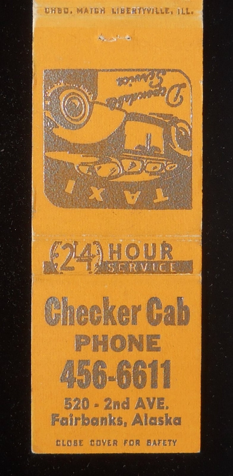 1960s TAXI Checker Cab 24 Hour Service Limousine Charter 2nd Ave. Fairbanks AK