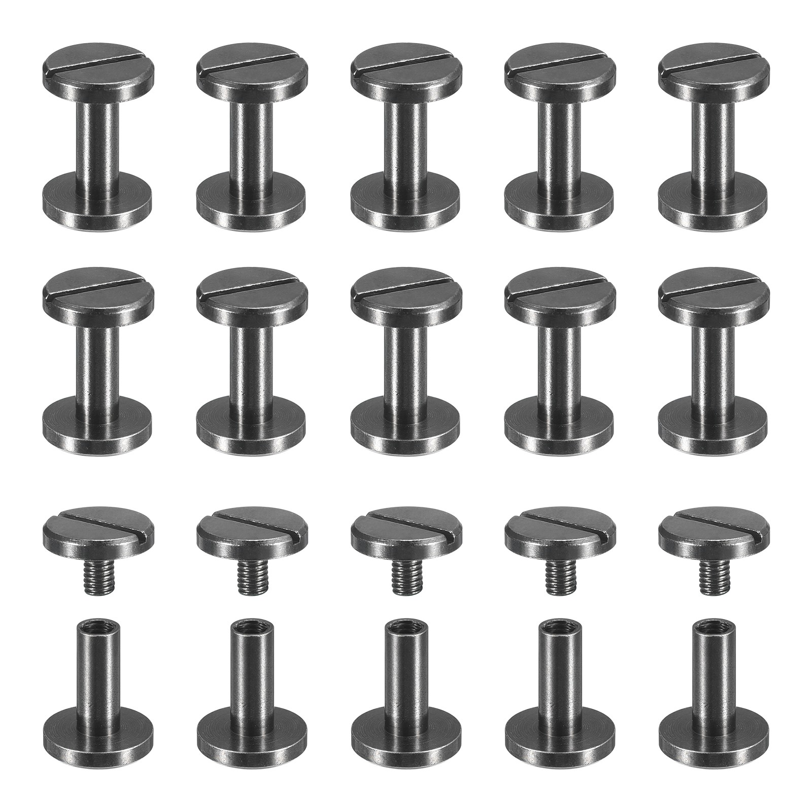 25Pack Brass Chicago Screws, 10x10mm Post Nail Stud Rivets, Black