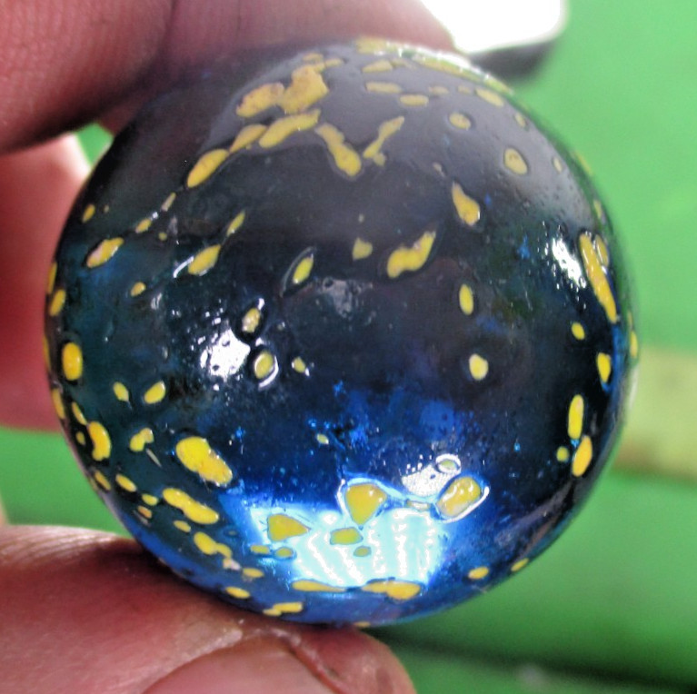 Vintage Handmade Marble Blue w/ Yellow spots 1 Count 34 mm🔥 Multi Color Speckle