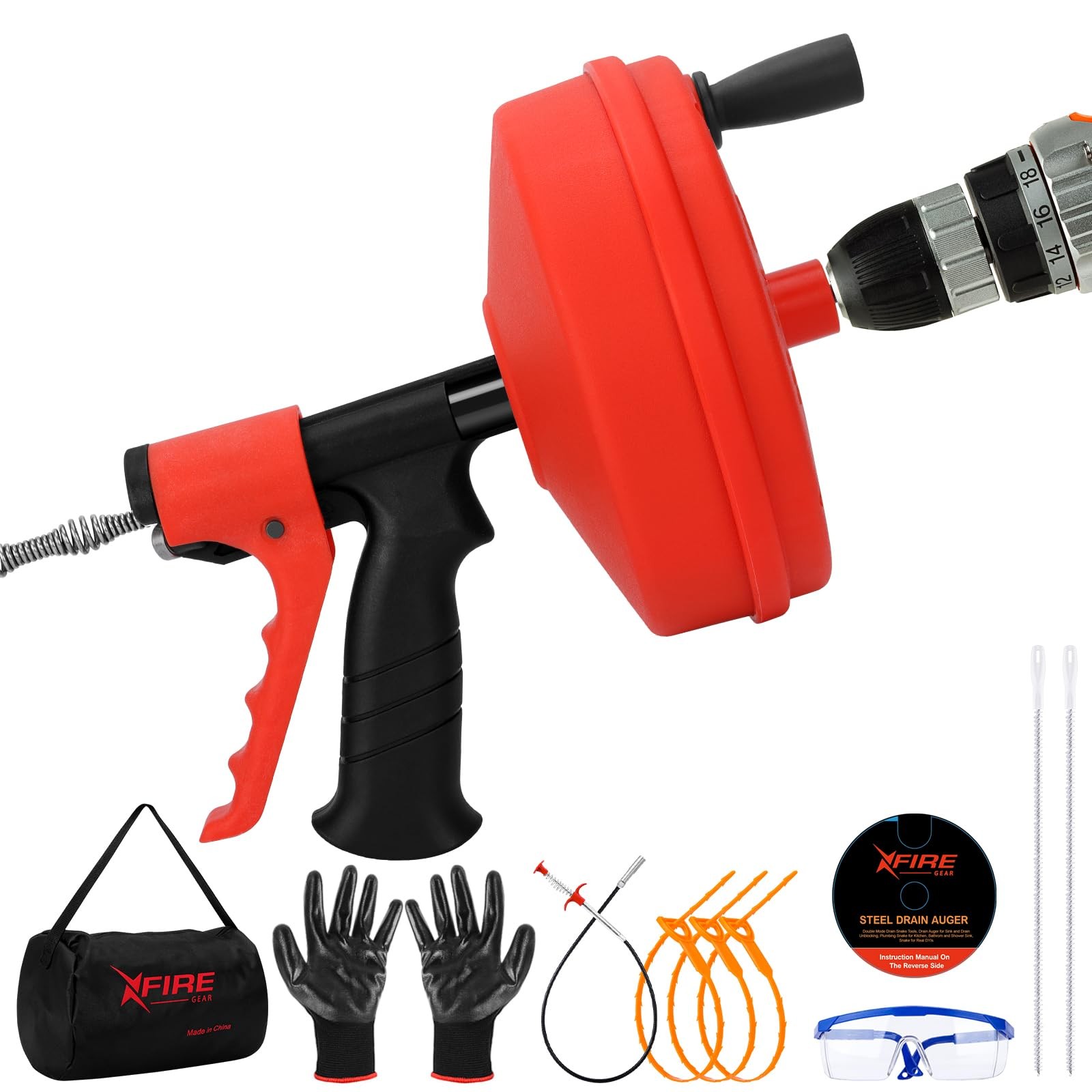 New 50 FT Double Mode Drain Snake Tools, 11-in-1 Drain Auger for Sink and Dra...