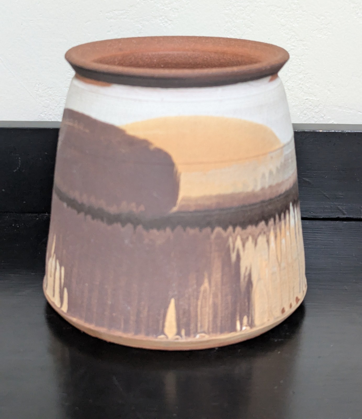 Vintage Ed Davidson Signed Studio Art Pottery Crock Dripping Desert Colors