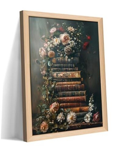 Vintage Floral Wall Art , Moody Flowers Books Art 10"L x 8"W Flower Book Framed