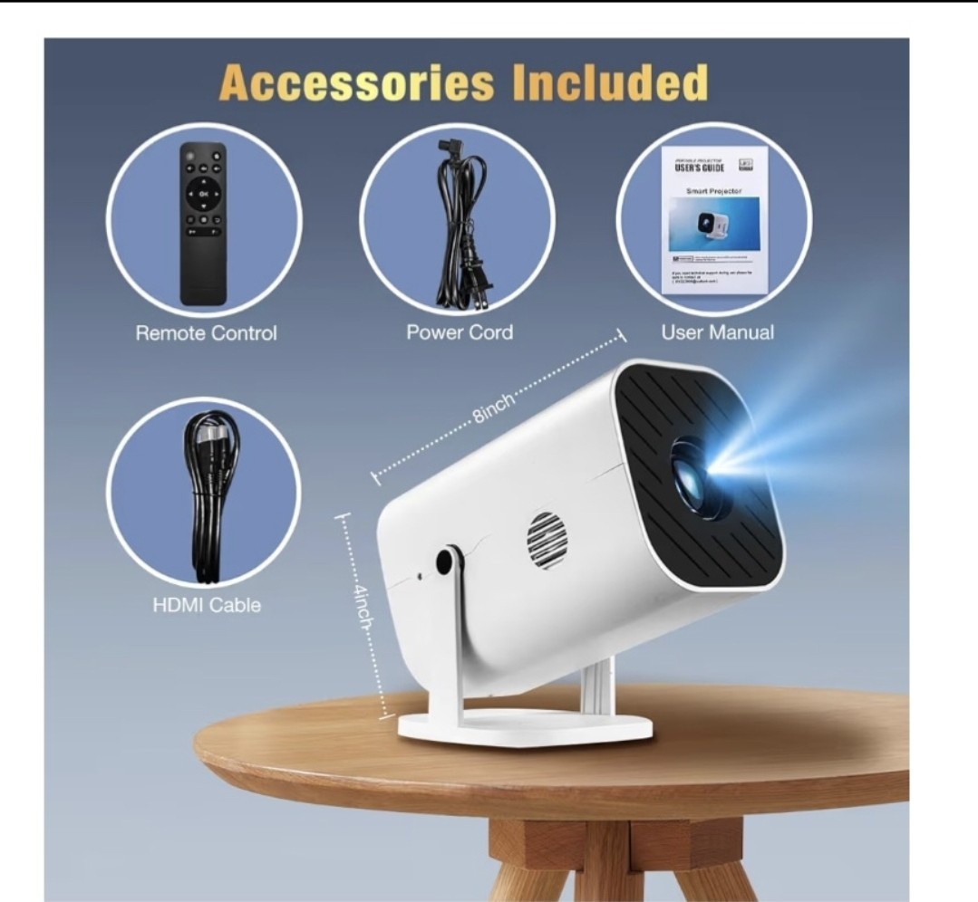 Smart 4K Desktop Projector WiFi 6 Bluetooth 5.3 HDMI Built-in Apps White