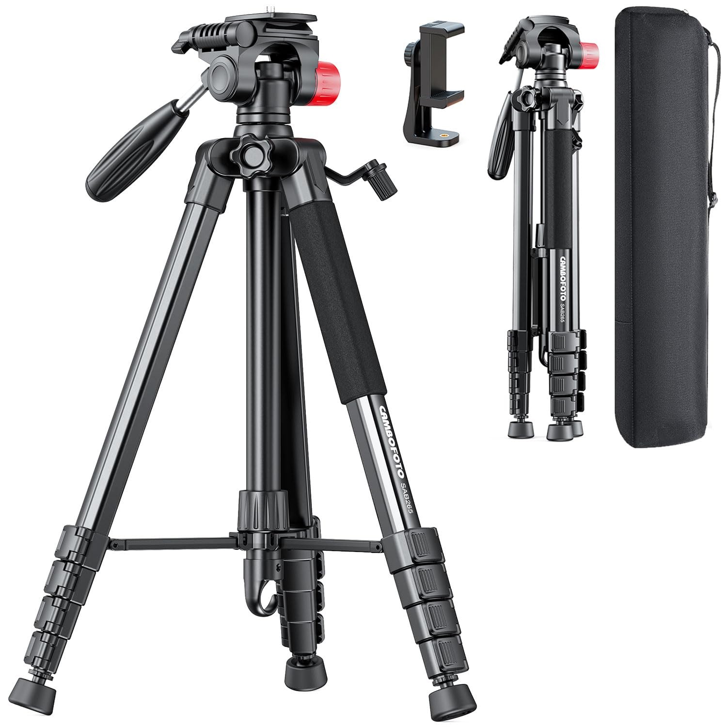 CAMBOFOTO 74"CameraTripod, Porfessional Aluminum Heavy Duty Tripod Stand for ...