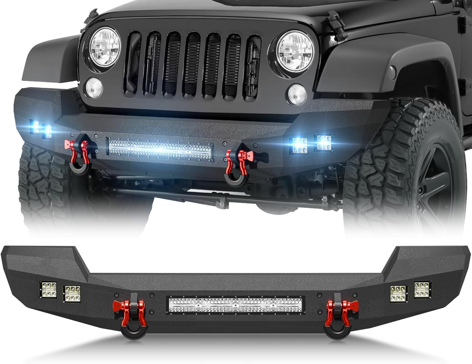 For JK JL Front Bumper Compatible with 2007 2008 2009 2010 2011 2012 2013 2014 2