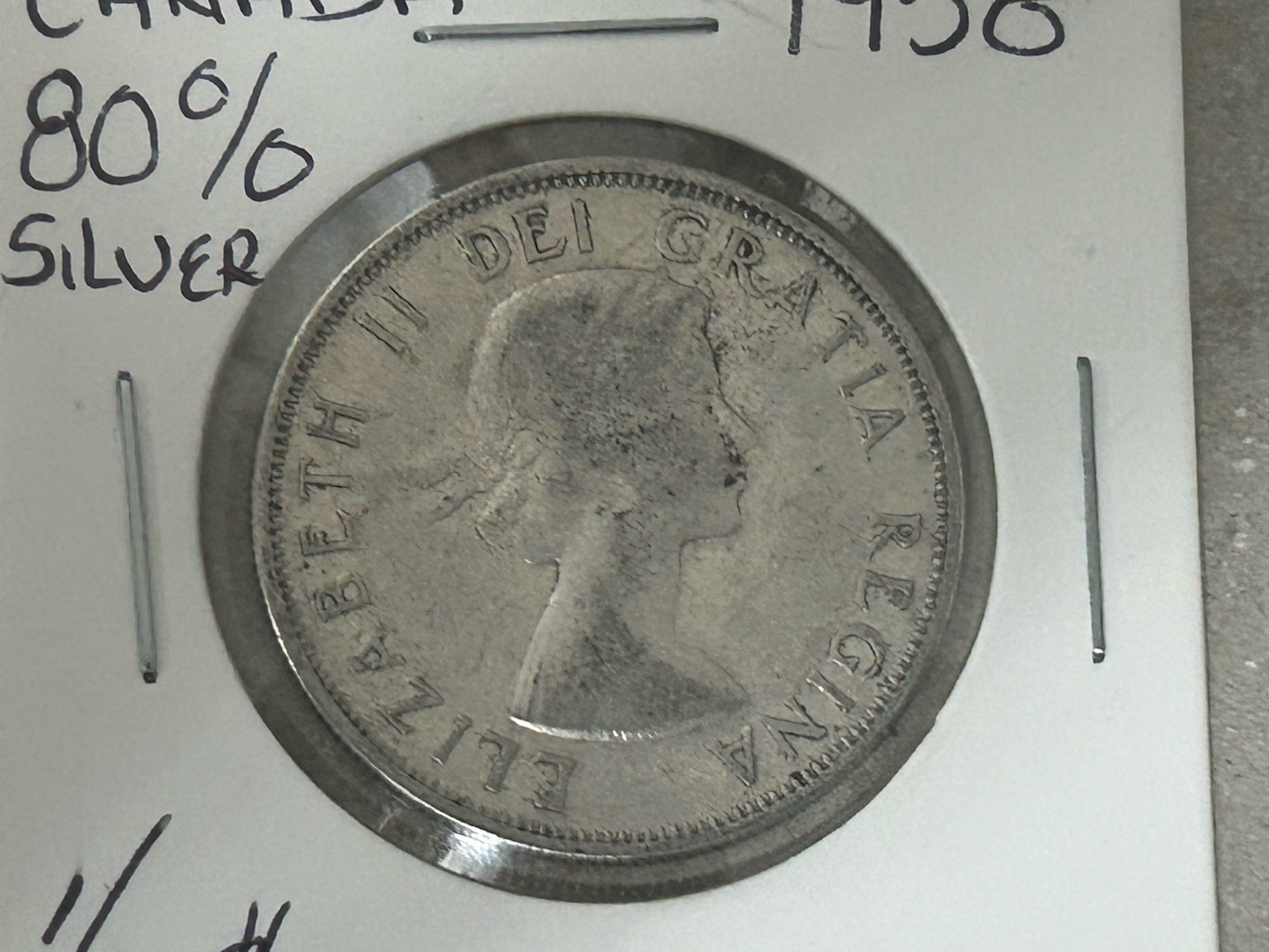 1958 Canada 50 Cents Coin , .80 Silver ASW .30 Of An Ounce
