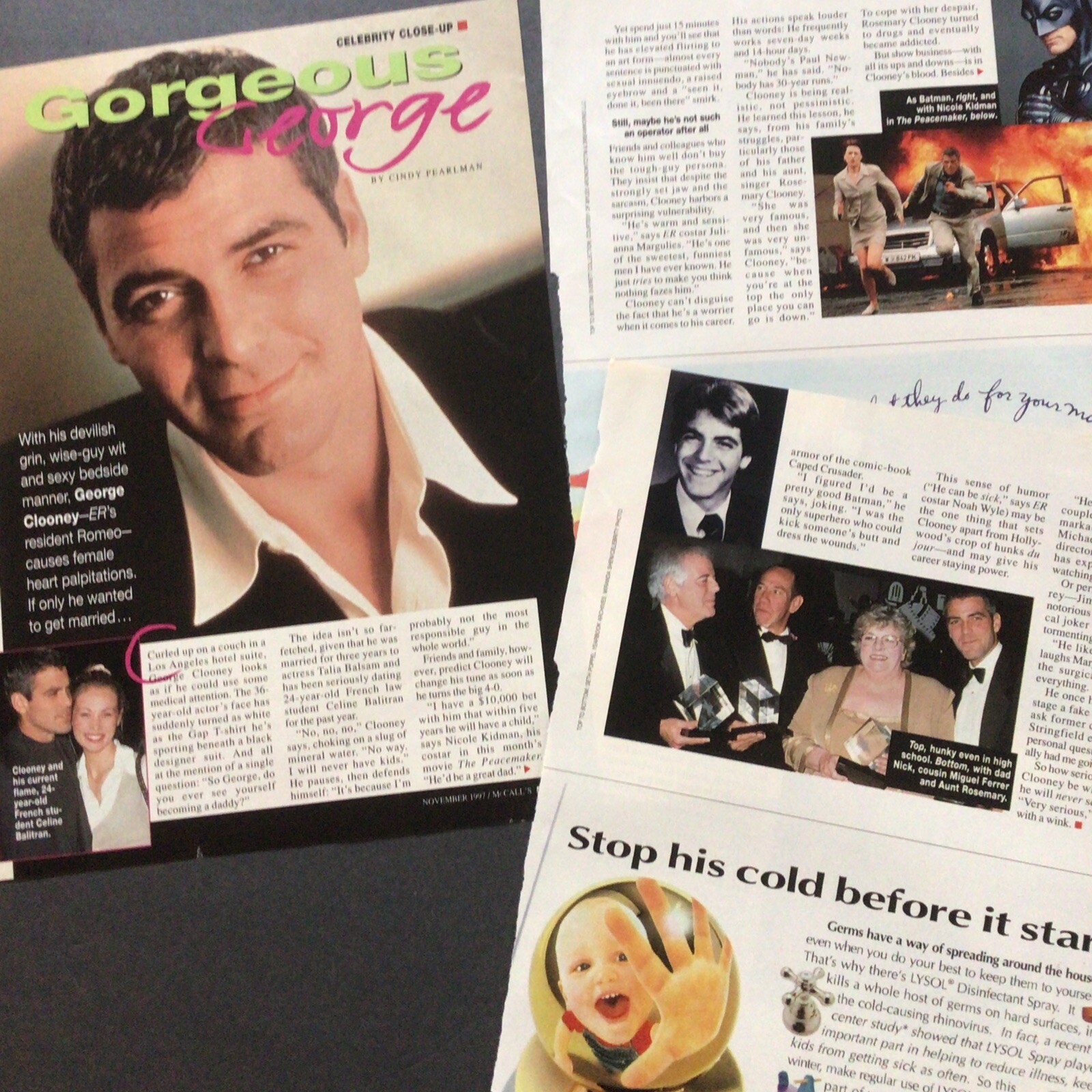 George Clooney Clippings Vintage Magazine Article Full Spread