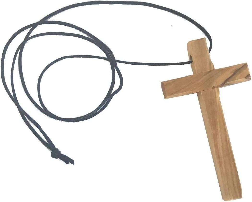 Hand-Carved Olive Wood Cross Necklace from Bethlehem – 3.5" Thick Pendant with C