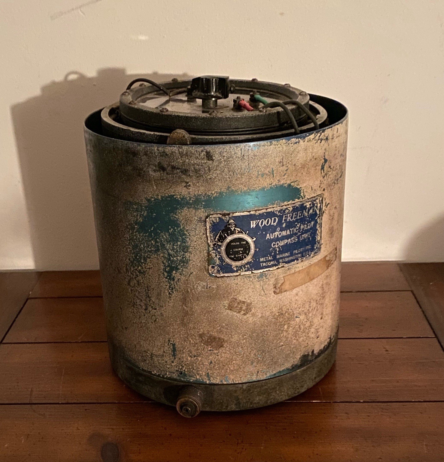 Vintage Metal Marine Wood Freeman Autopilot MIG Control Compass In Sleeve
