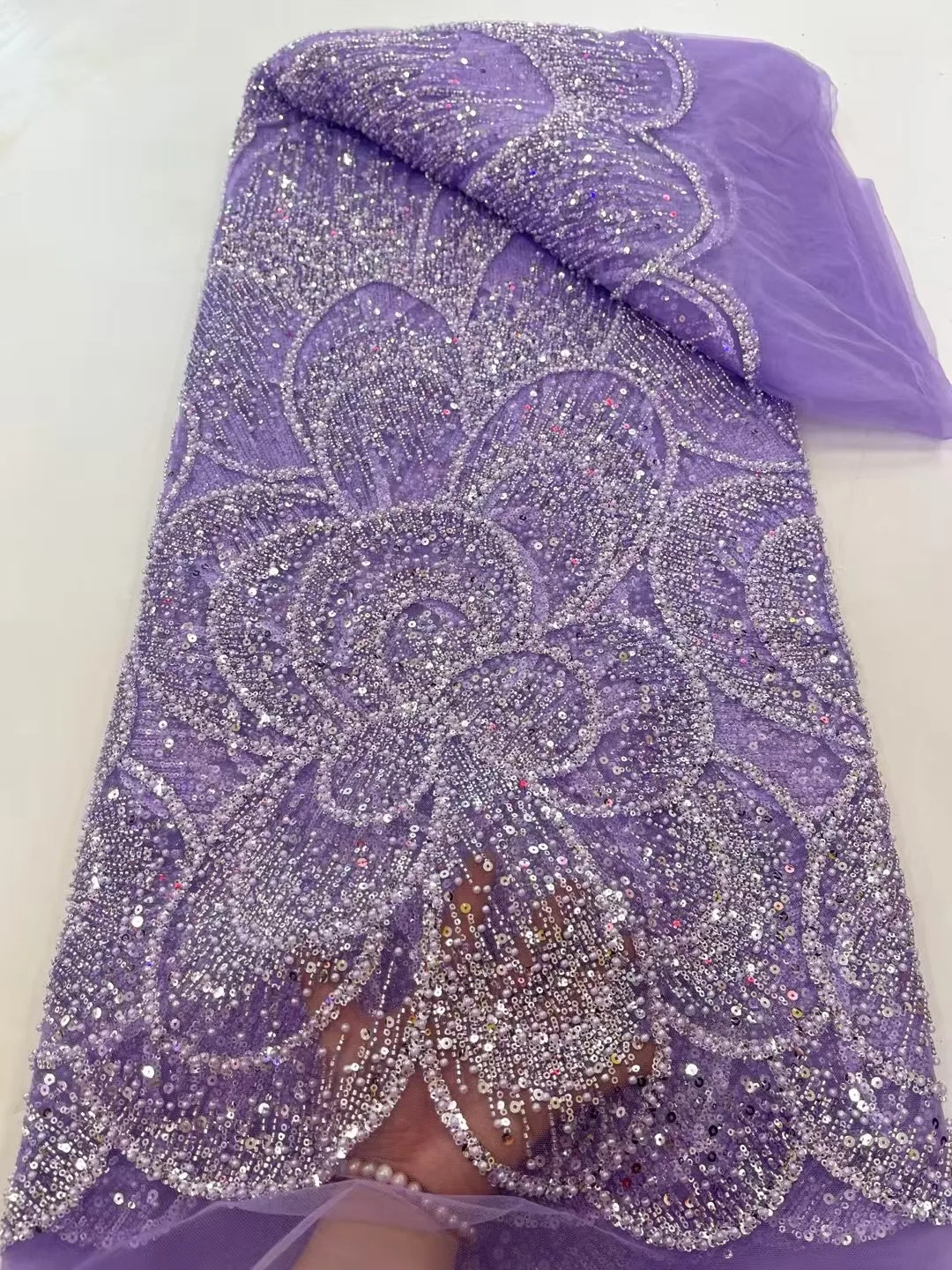 Luxury Flower Beaded Sequence Lace Design African Sequins Fabric Beaded