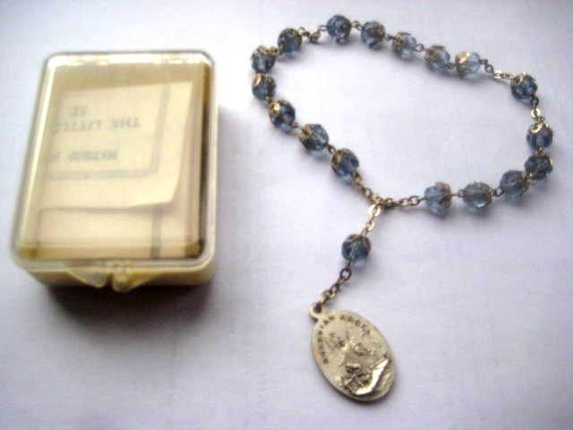 St Anne's Mini Catholic Rosary Blue Glass Beads