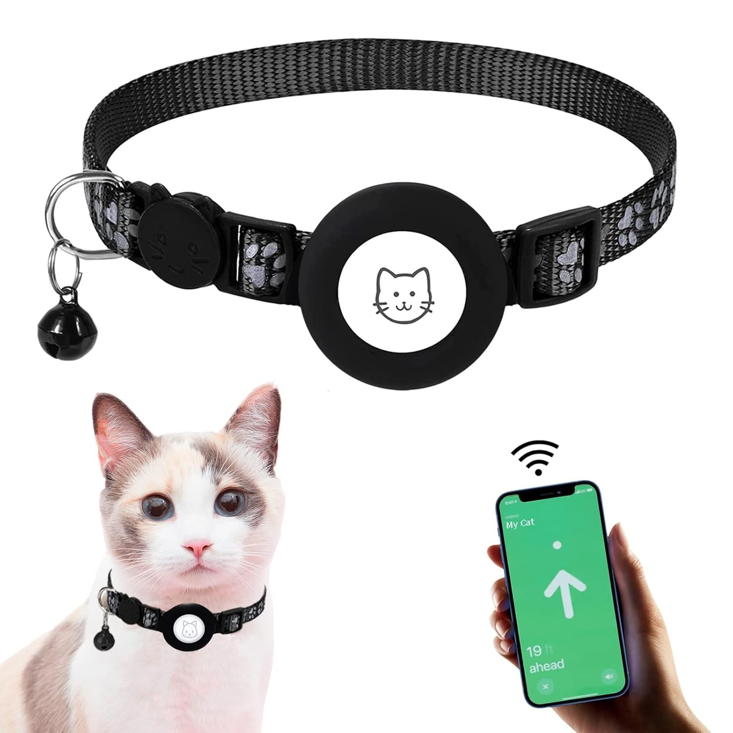 AirTag Cat Collar, Reflective Cat Collars with Bell and Silicone AirTag Holder