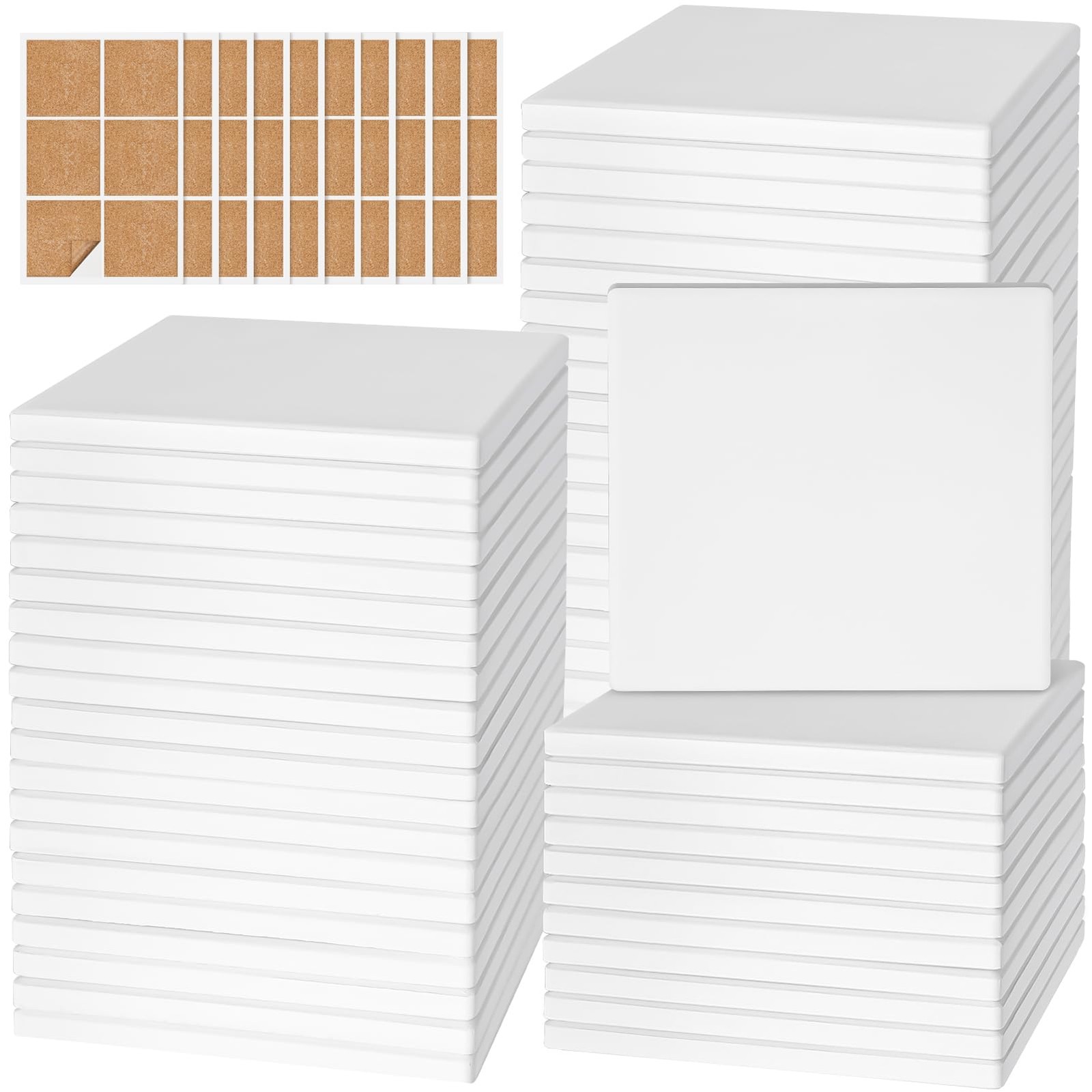 Ceramic Coasters Blanks, GOH DODD 60-Pack Unglazed Tiles with Cork Back