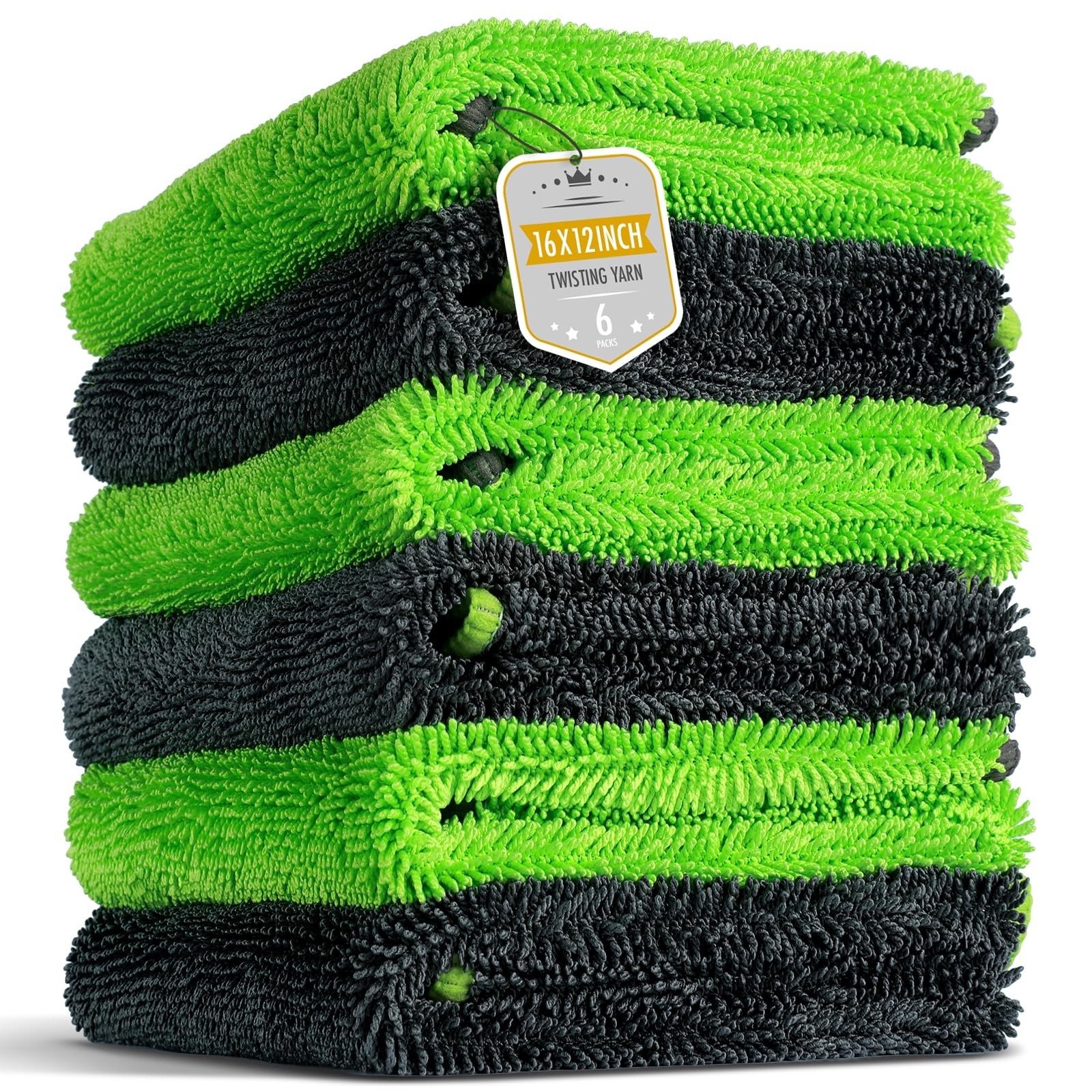 6-Pack Microfiber Towels for Cars (16"×12") Ultra Absorbent and Scratch-Fre