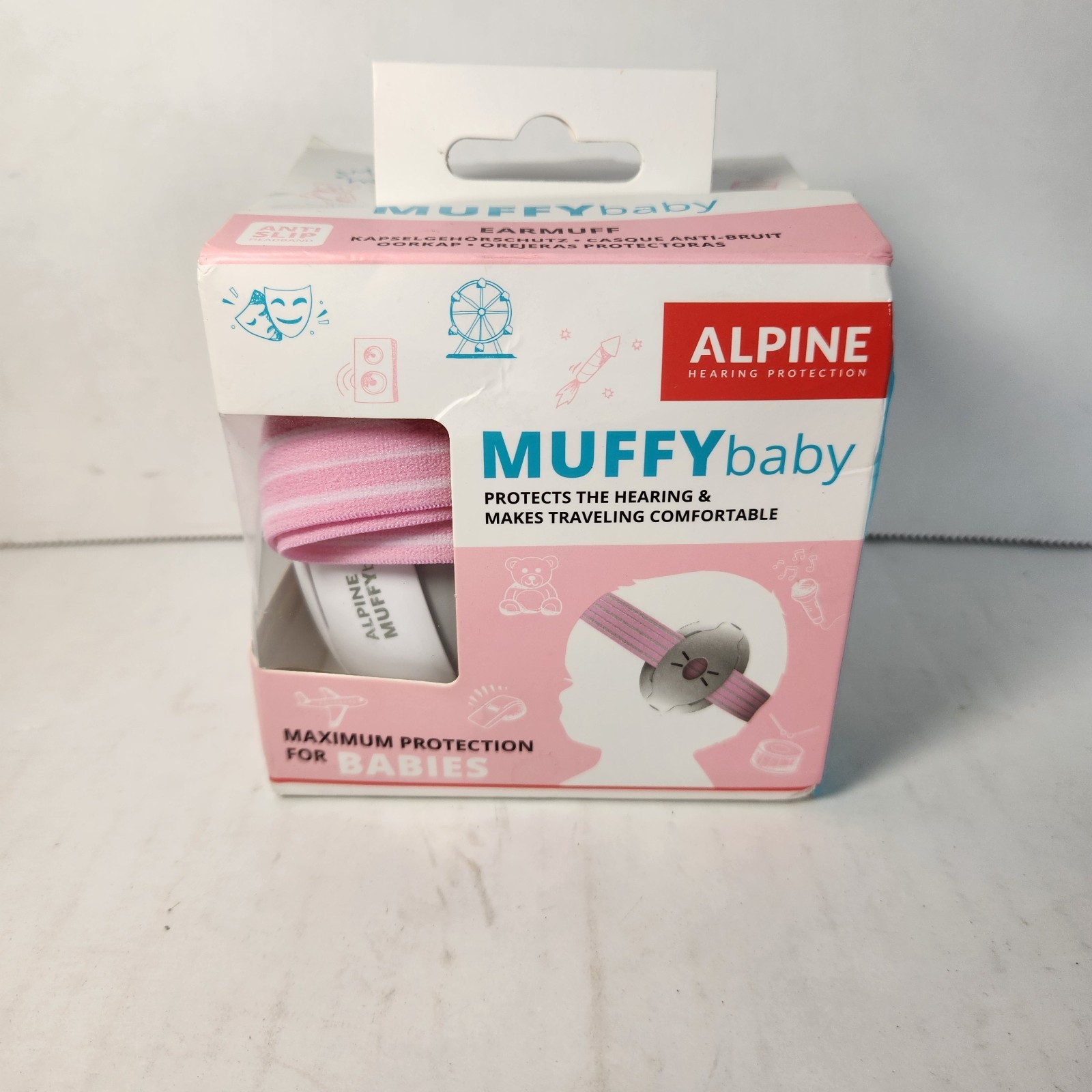 Alpine Hearing Protection Muffy Baby Protective Headphones Ear Covers Pink White
