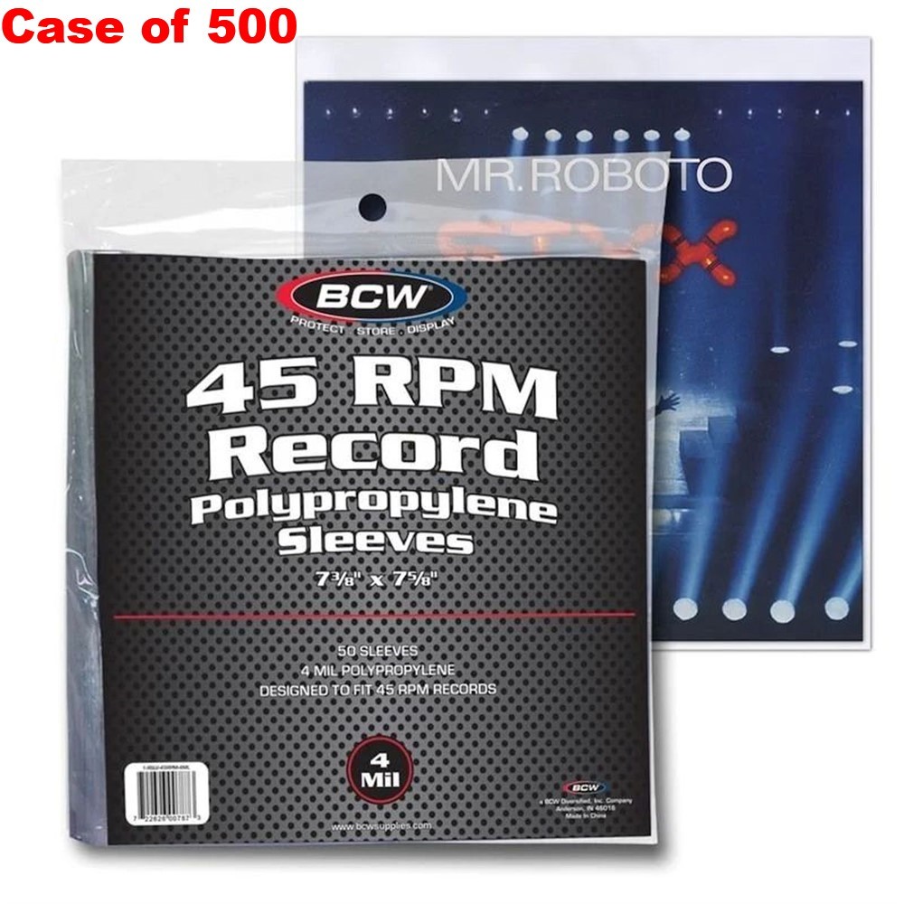 Case of 500 BCW 45RPM 4-Mil Record Soft Poly Sleeves - 7 3/8 x 7 5/8