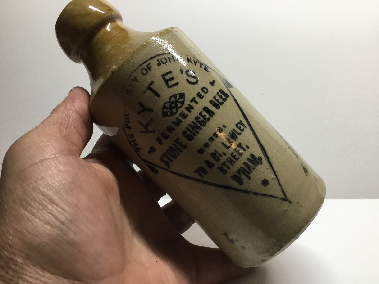 Antique J. Kyte’s Fermented Stone Ginger Beer Stoneware Beer Bottle.