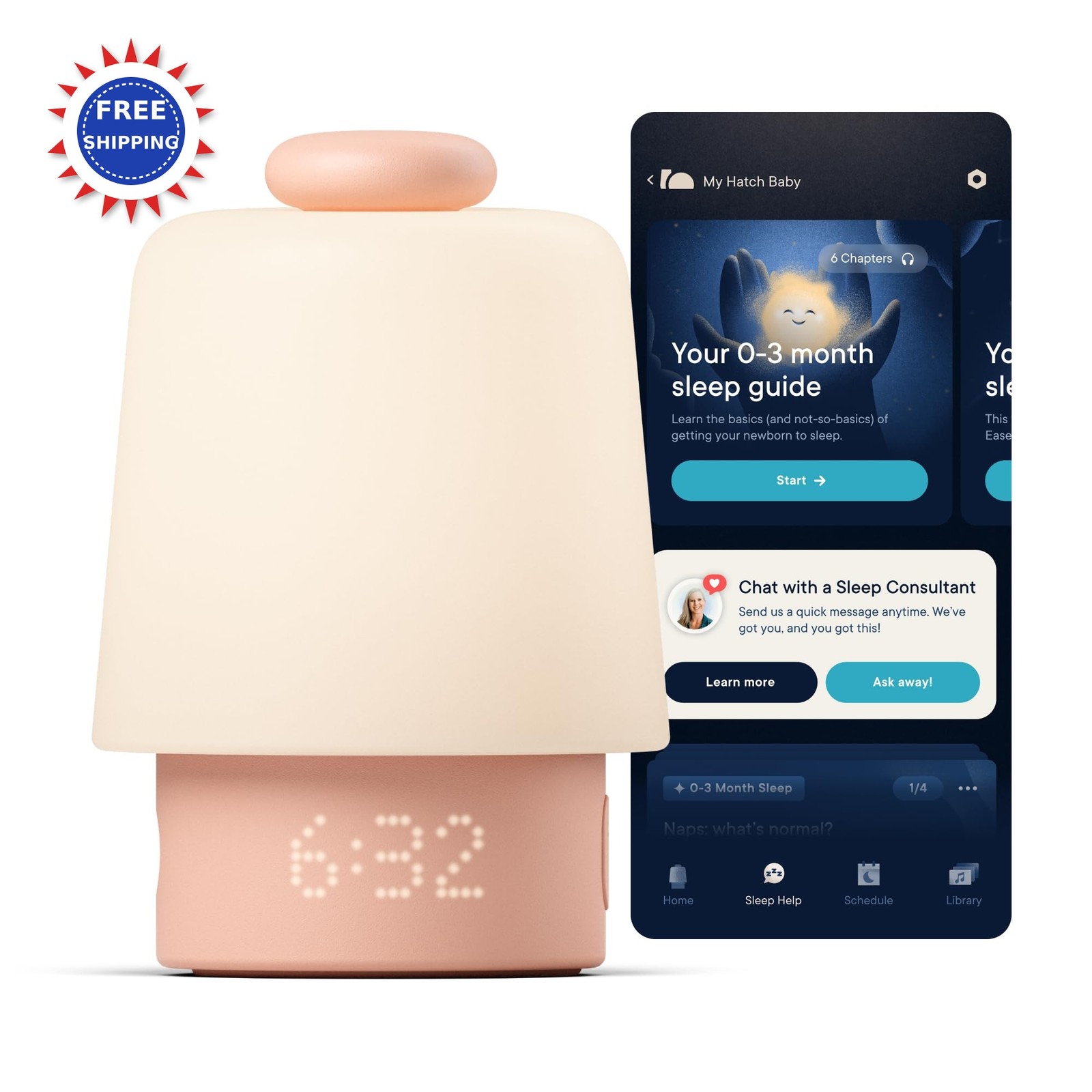 Hatch Baby Sound Machine Night Light Sleep Support Routine Builder Peach Model