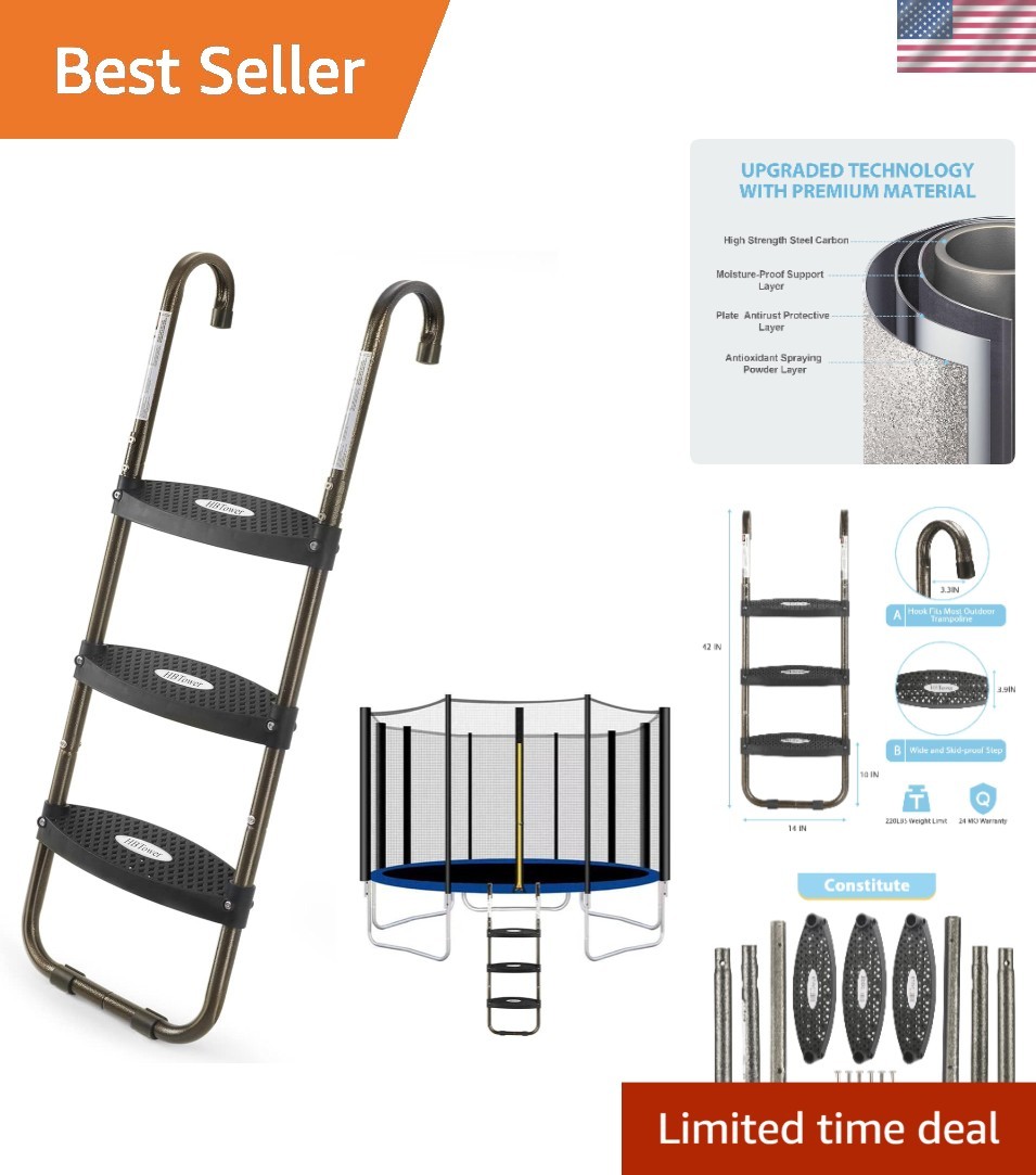 Lightweight Trampoline Ladder for Kids - 3 Steps, 220Lbs Support, Easy Install