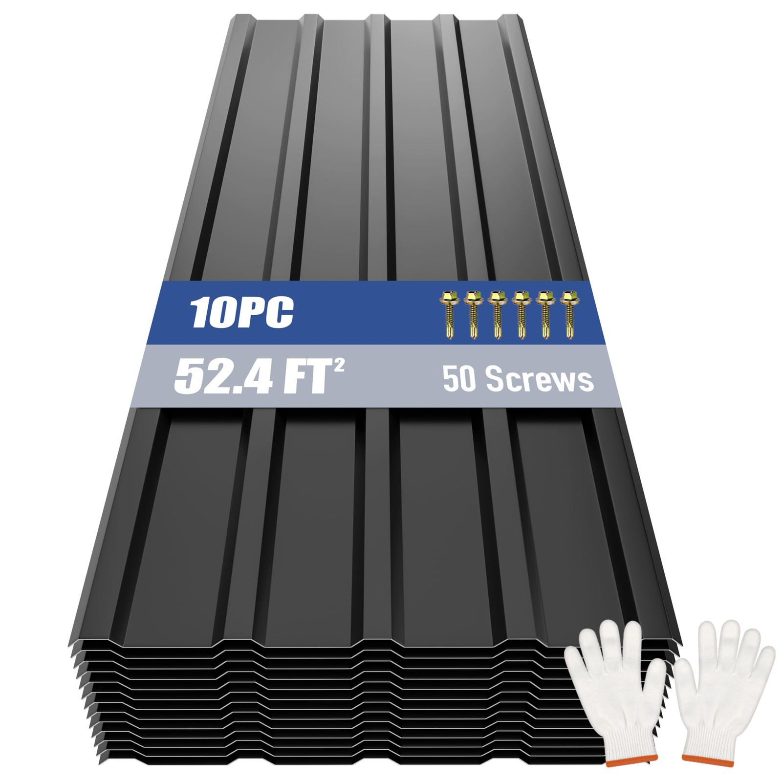 Metal Roofing Panels 10pcs 52.4 ft², L42.52"xW17.72" Black Corrugated Galvani...