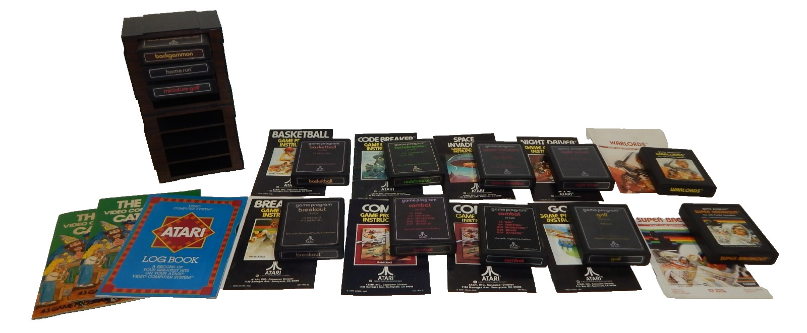 Lot of 13 Vintage Atari 2600 Game Cartridges, Instruction Manuals, Catalogs
