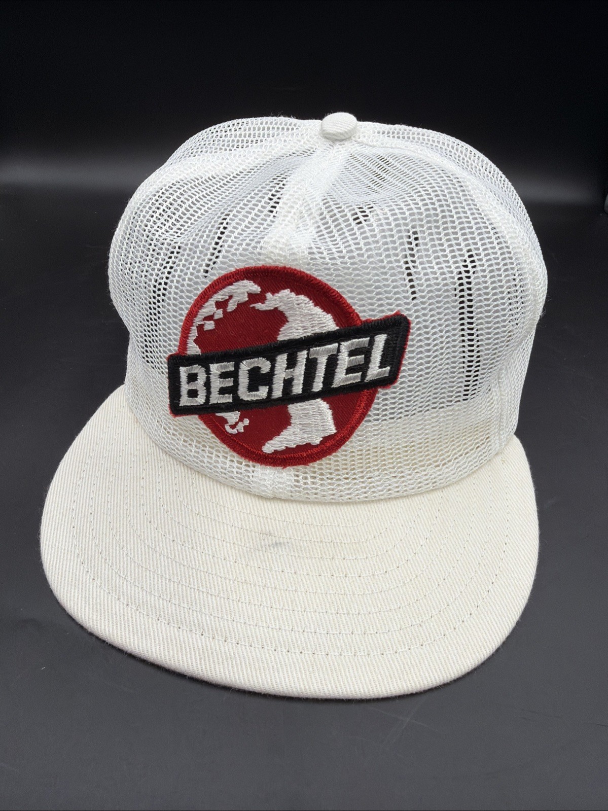 Vintage BECHTEL 80s White Mesh Trucker Hat Cap Snapback USA New