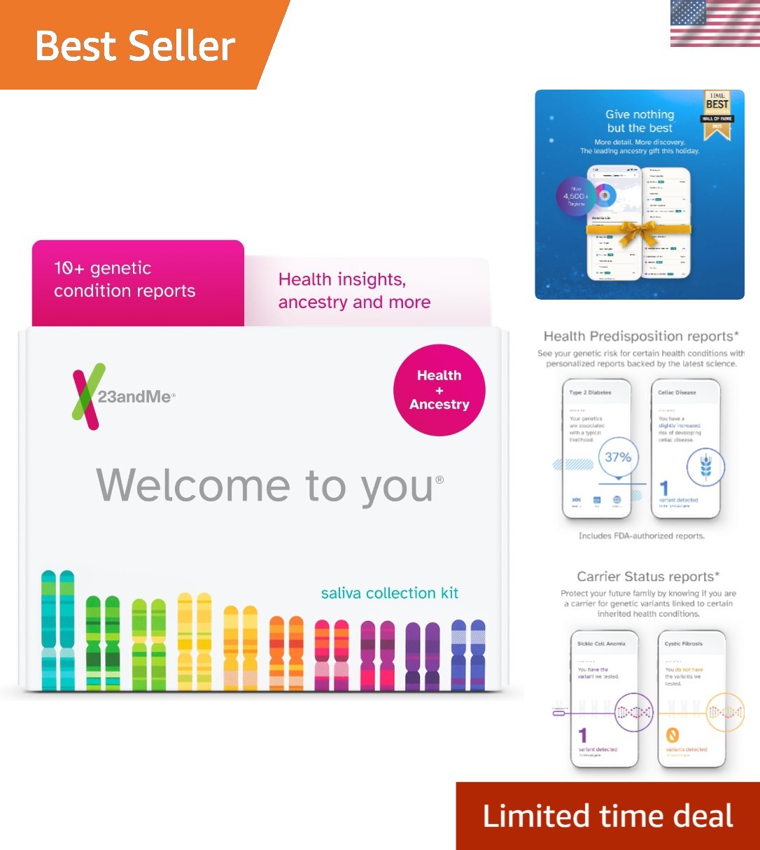 Personalized Genetic  Kit:  Reports on Health & Family Ancestry Insights