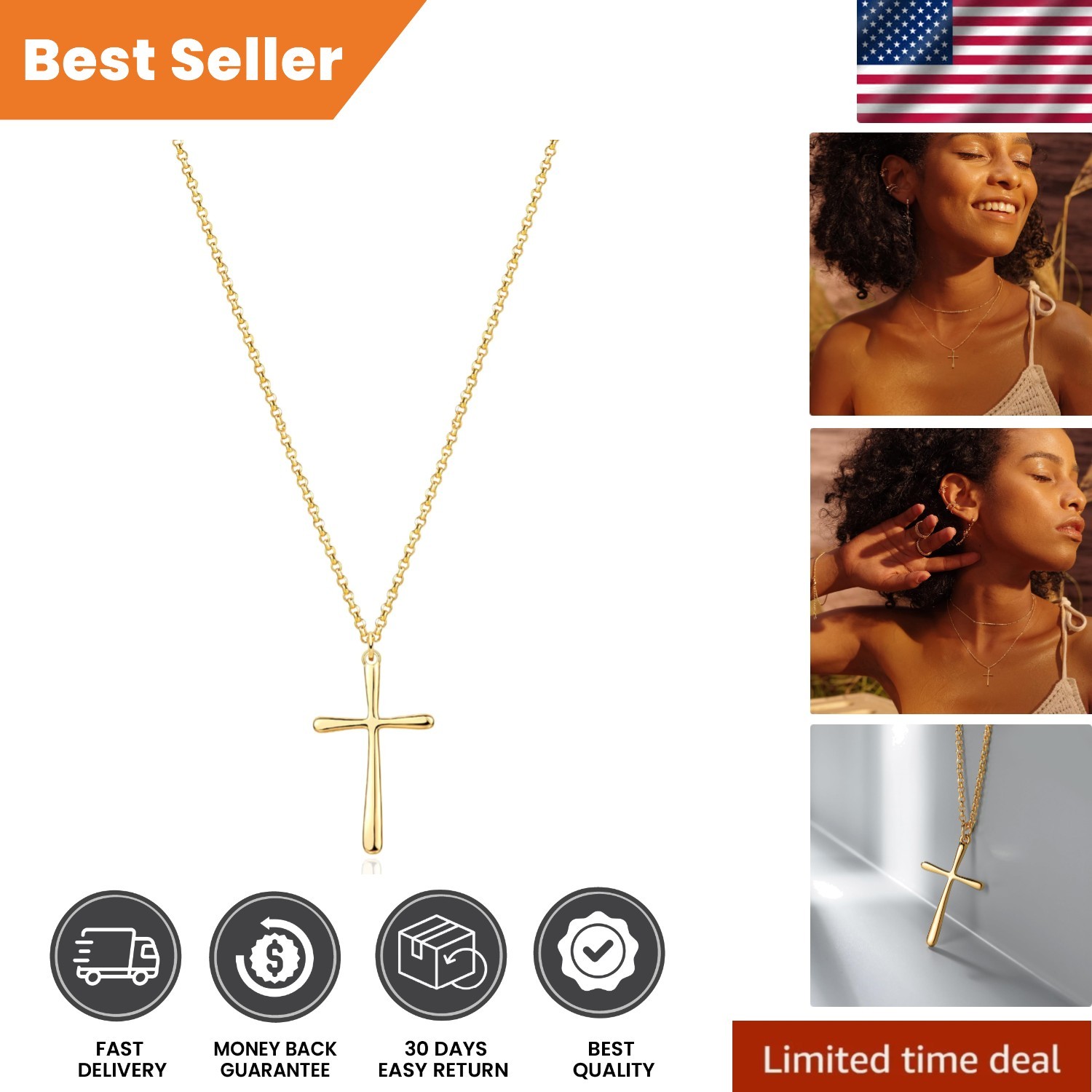 Hypoallergenic Gold-Plated Cross Necklace with Gift Box - Dainty & Stylish