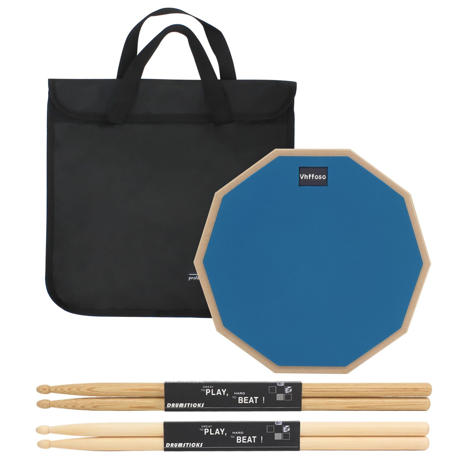 12 Inch Practice Drum Pad and Sticks, Beginner Snare Pad, Blue 