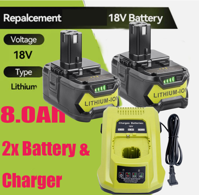 For RYOBI P108 18V 8.0Ah One+ Plus High Capacity 18 Volt Lithium Battery&Charger