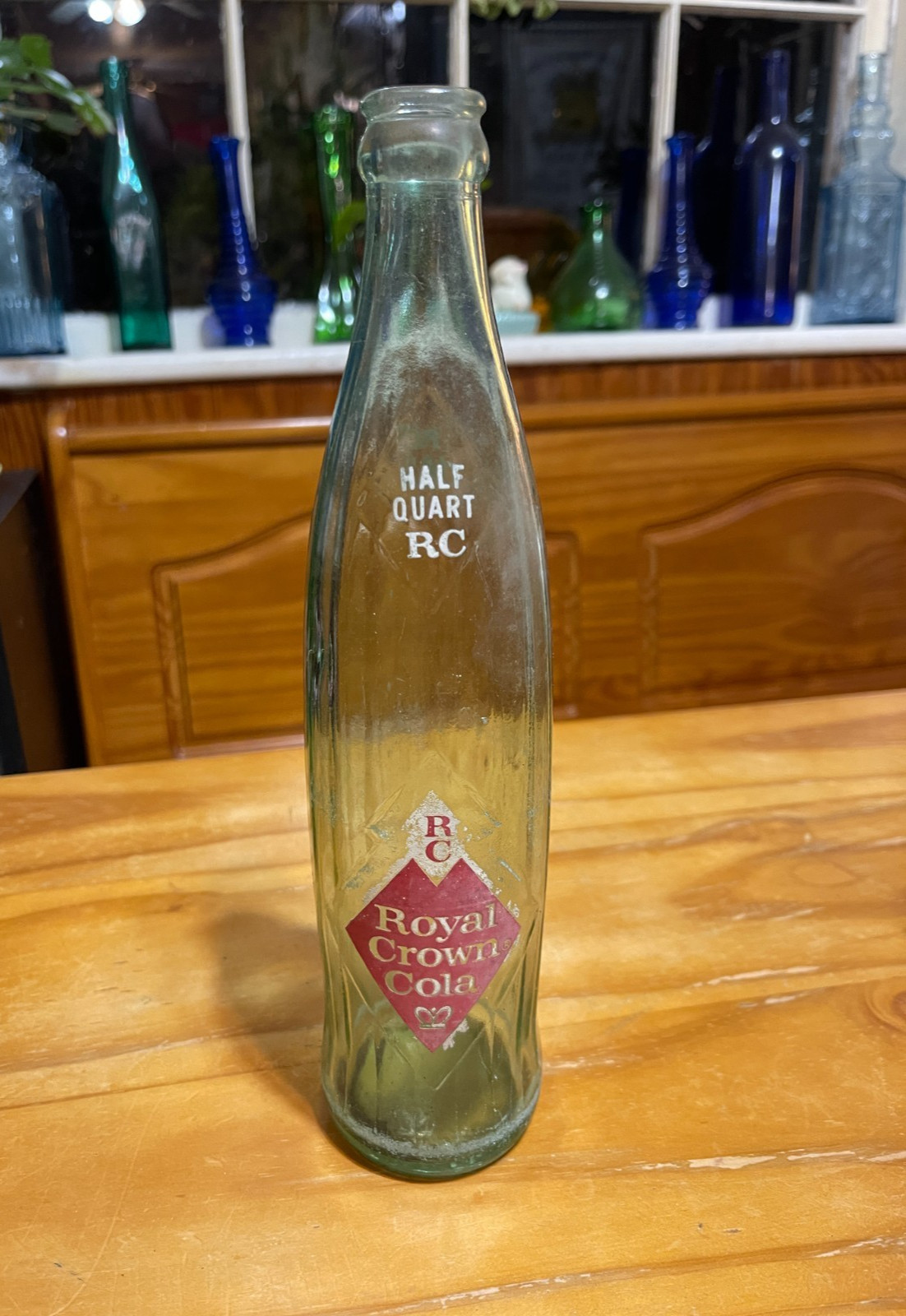 Vintage 1960s Royal Crown Cola RC Cola Glass Soda Bottle Clear Half Quart Rare!