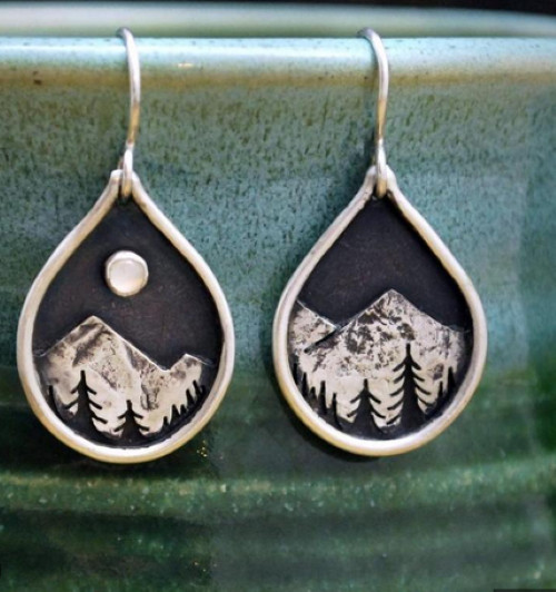 Mountain glass bead silver earrings