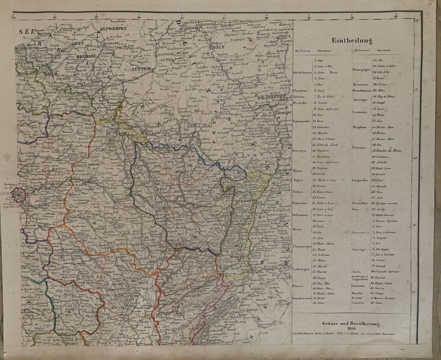 1854 Northeast France Original Antique Map by Carl Flemming