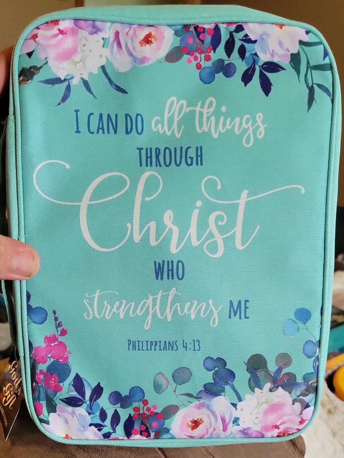 Gods Gift XL Bible Cover Seafoam Green Zippered 1 Zip Pocket 2 Pockets - F3