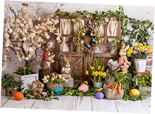  Spring Easter Backdrop Easter Photography Background Easter Rabbit 7X5ft Brown