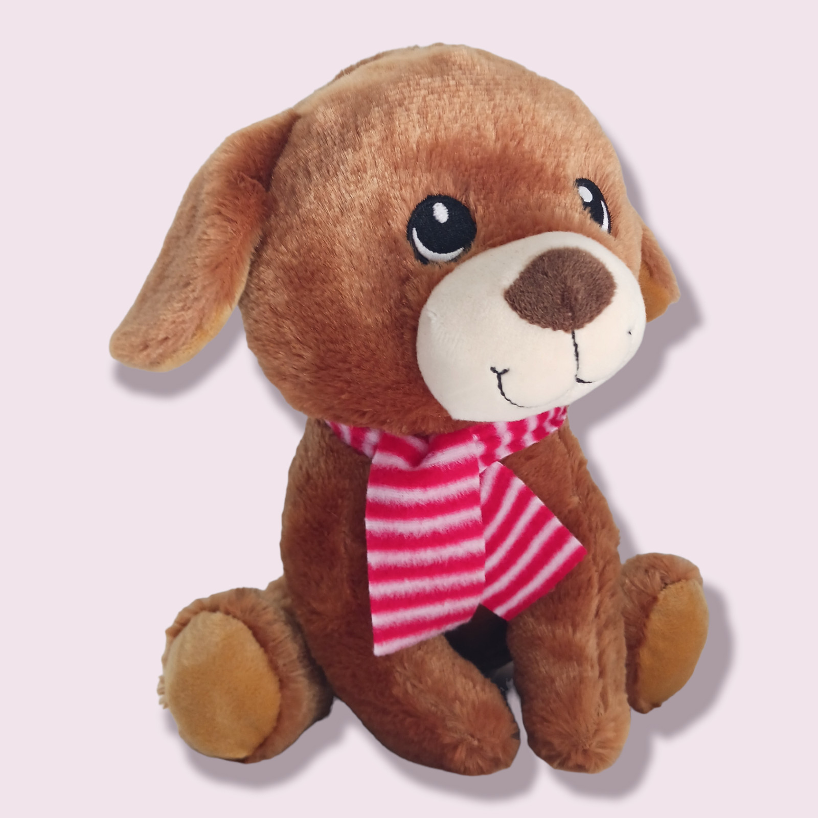 Kellytoy Brown Sitting Puppy Dog Red White Scarf Embroidered Eyes 8in Cuddle