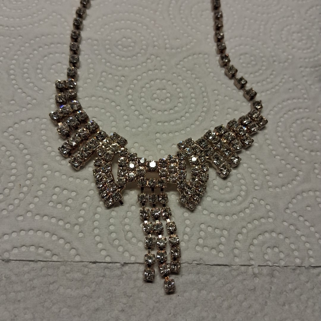 vintage estate fringe pendant rhinestone  necklace