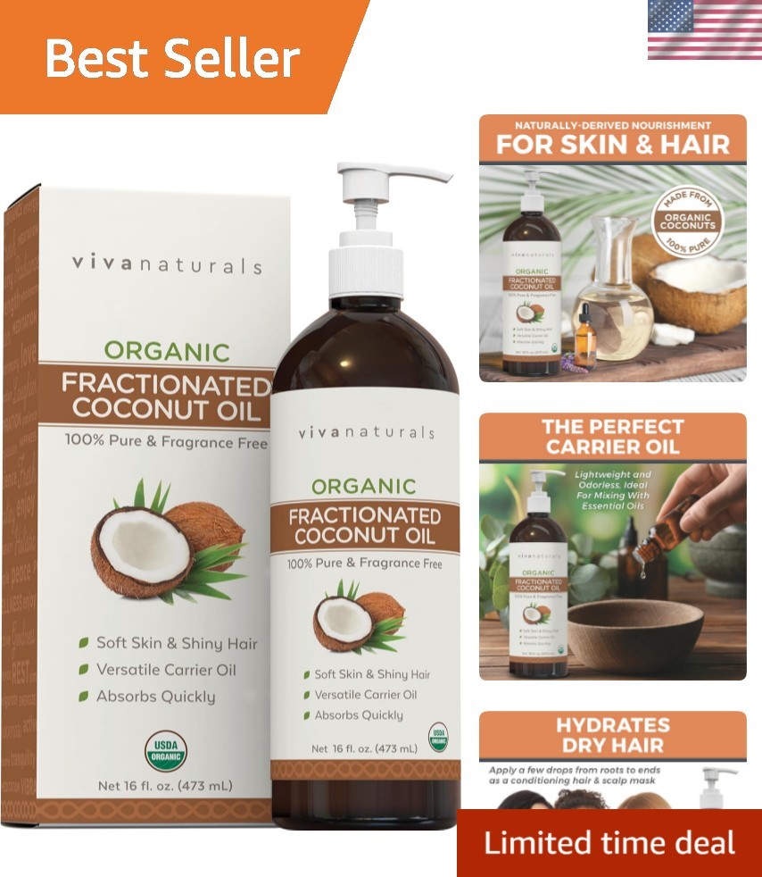 Organic Fractionated Coconut Oil, 16 fl oz – Skin & Hair Moisturizer, Massage...