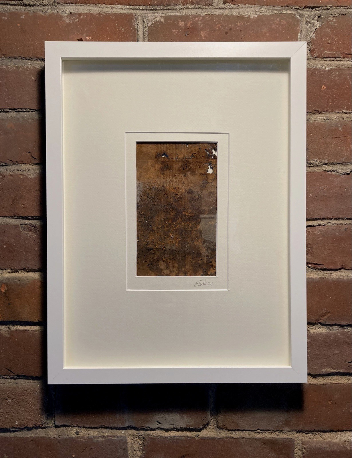 Mixed Media Art-Salvaged Vintage Flat Tin Can Relief-Echoes of Rust-Signed