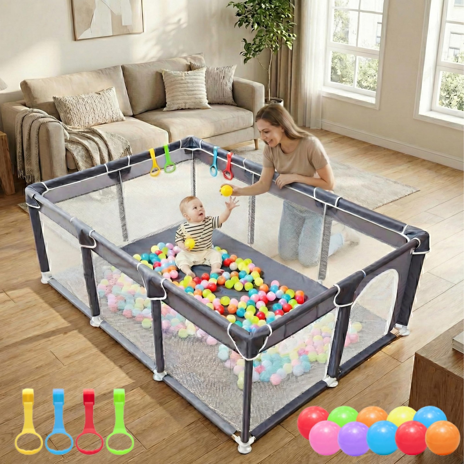 Playpen 50x74 Large Play Yard for Babies and Toddlers, Indoor Outdoor Playpen...