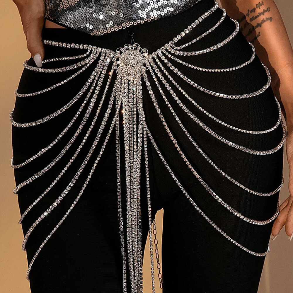Women Waist Rhinestone Tassel Multi-layed Luxury Sexy Jewelry Body chain 07031