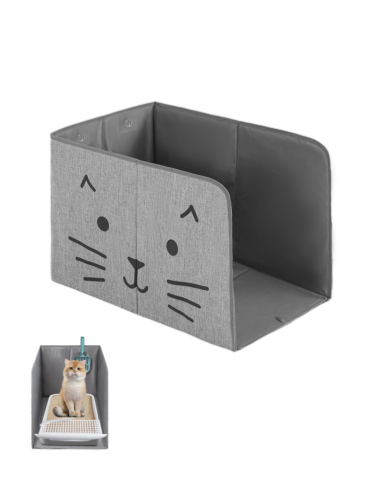 Waterproof Cat Litter Box Enclosure Splash Guard with Removable Mat, Cat Box ...