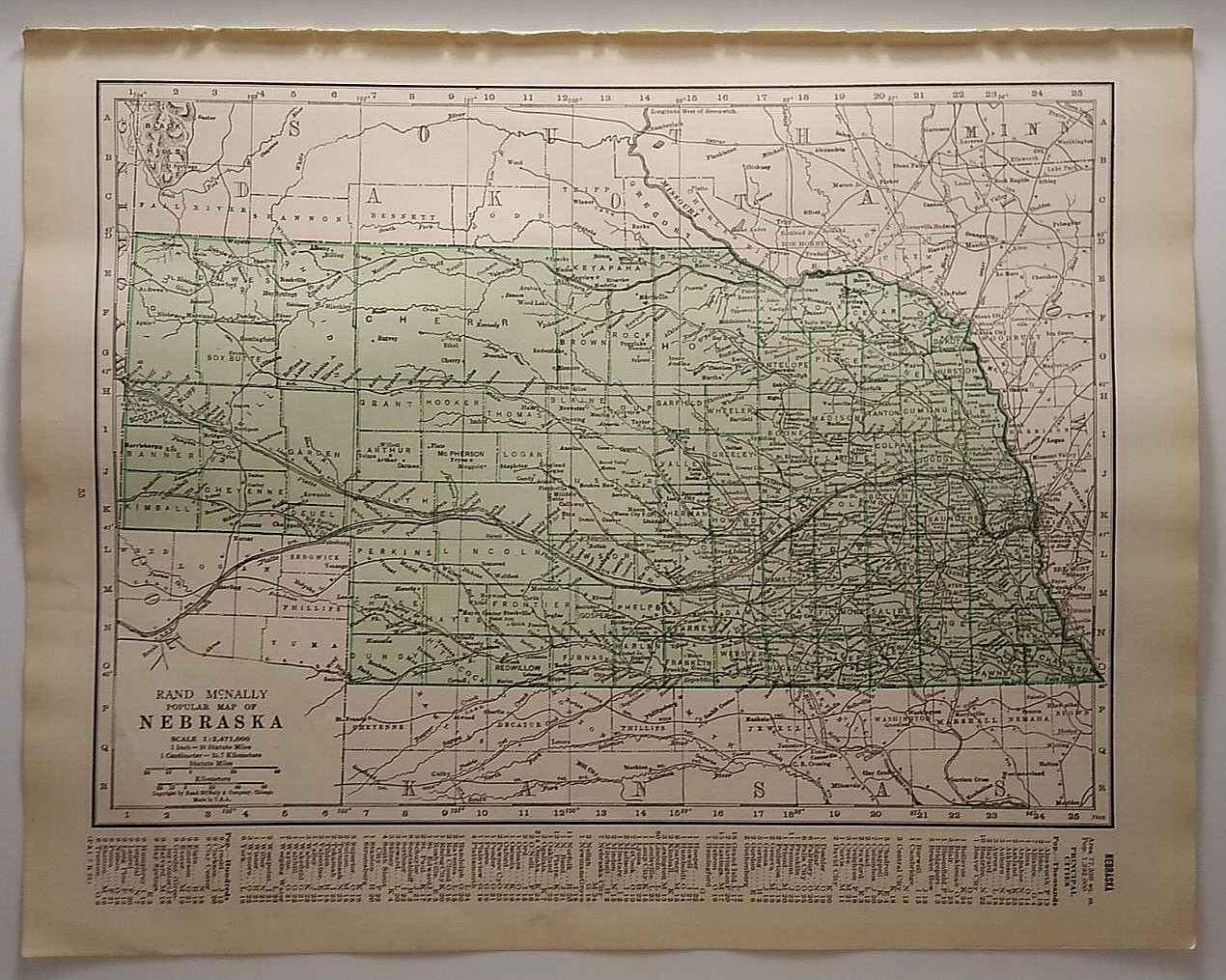1937 Antique NEBRASKA Authentic Old Atlas Map - Rand McNally World Atlas