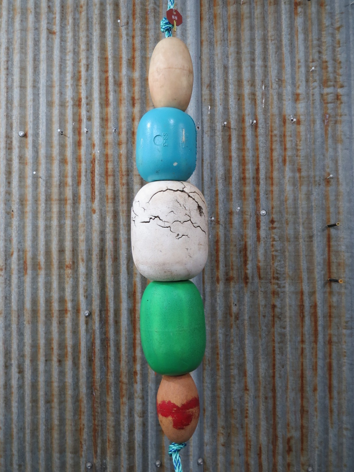 5 Old Fish Net Floats 28 Inches Long Fishing Buoys Bouys Tiki Hut Bar  -(SF88)